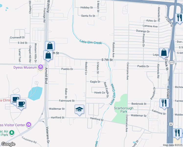map of restaurants, bars, coffee shops, grocery stores, and more near 5742 Blue Jay Court in Abilene