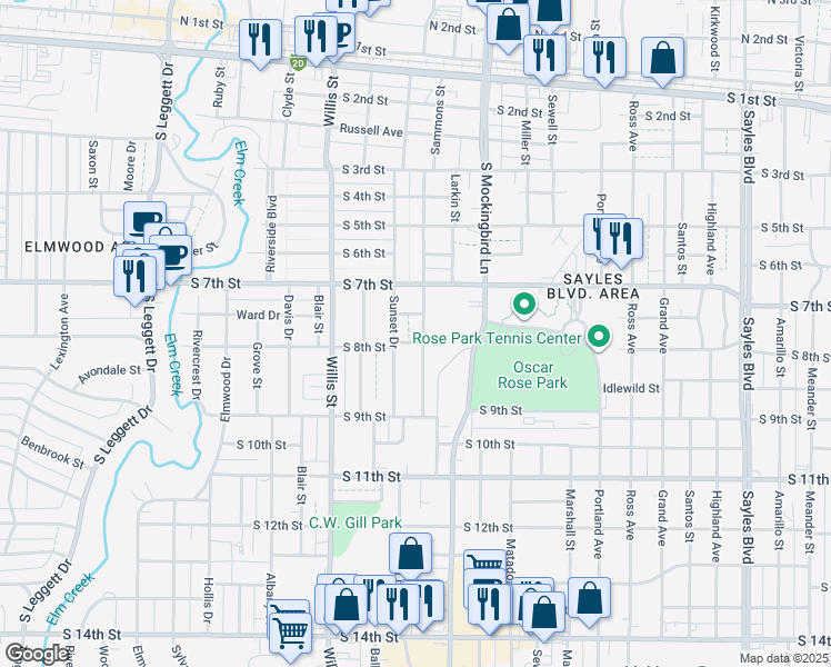 map of restaurants, bars, coffee shops, grocery stores, and more near 790 Sammons Street in Abilene