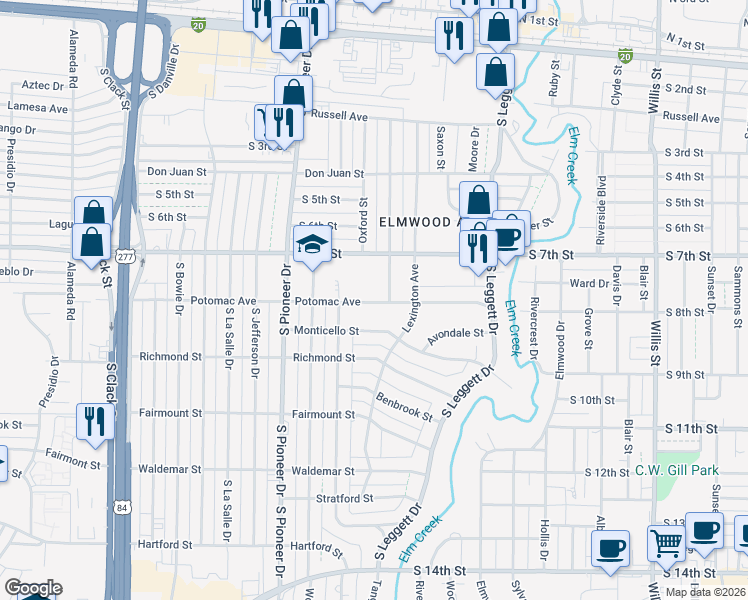map of restaurants, bars, coffee shops, grocery stores, and more near 4133 Potomac Avenue in Abilene