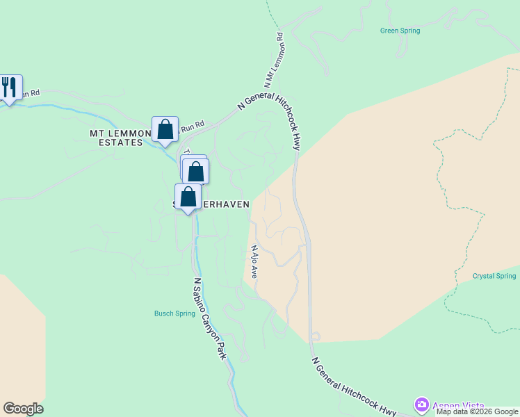 map of restaurants, bars, coffee shops, grocery stores, and more near 12807 North Upper Loma Linda Road in Mount Lemmon