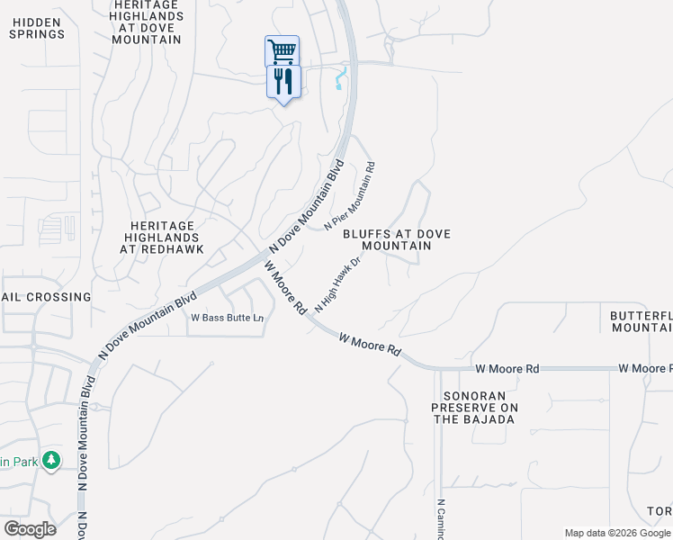 map of restaurants, bars, coffee shops, grocery stores, and more near 12953 North High Hawk Drive in Marana
