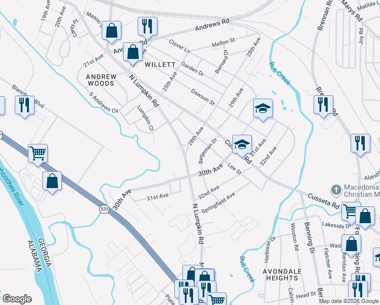 map of restaurants, bars, coffee shops, grocery stores, and more near 204 28th Avenue in Columbus