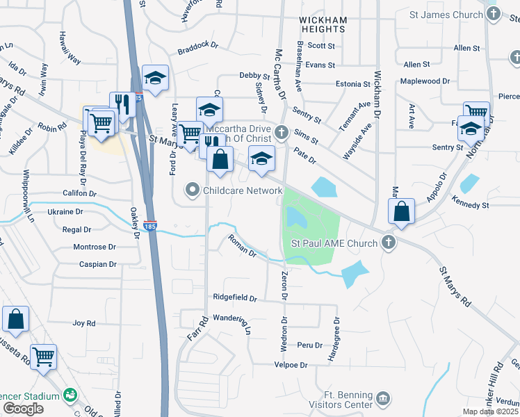 map of restaurants, bars, coffee shops, grocery stores, and more near 4408 Saint Marys Road in Columbus