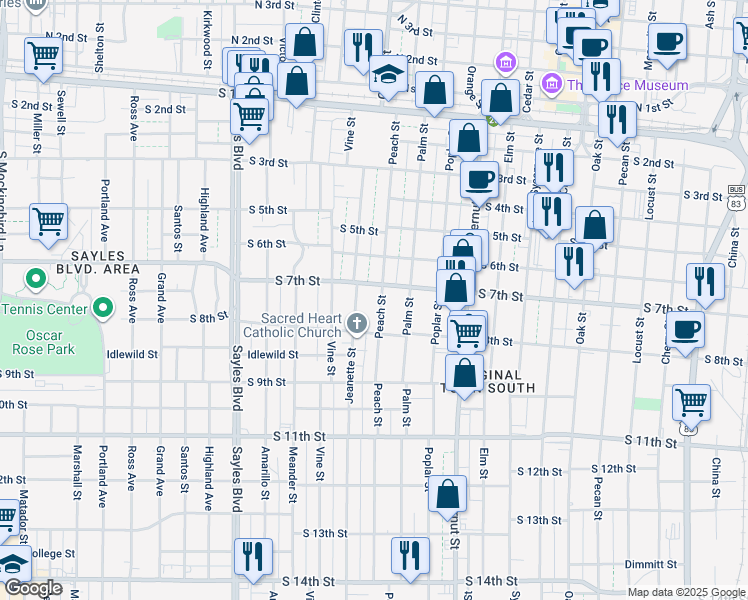 map of restaurants, bars, coffee shops, grocery stores, and more near 741 Jeanette Street in Abilene
