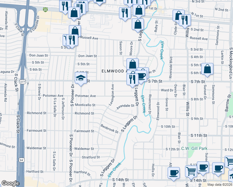 map of restaurants, bars, coffee shops, grocery stores, and more near 801 Lexington Avenue in Abilene