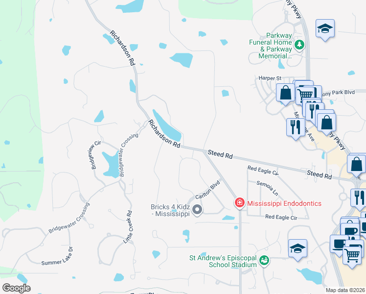 map of restaurants, bars, coffee shops, grocery stores, and more near 329 Richardson Road in Ridgeland