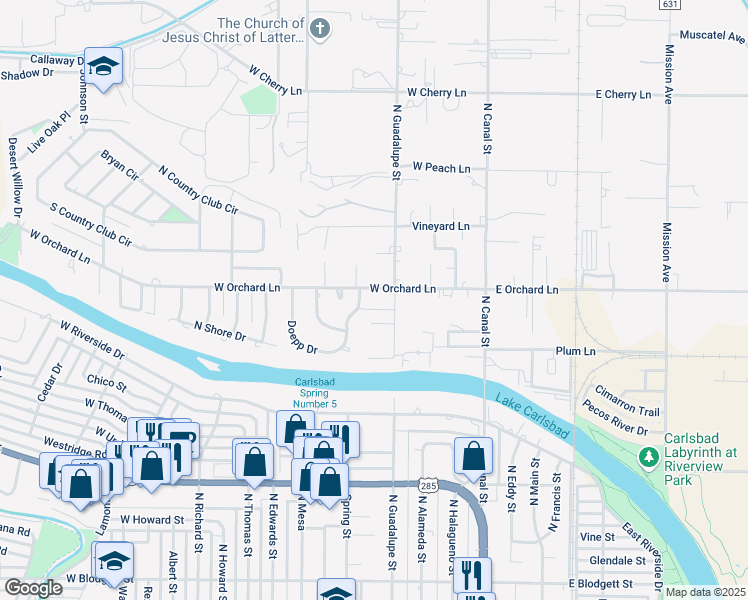 map of restaurants, bars, coffee shops, grocery stores, and more near 601 West Orchard Lane in Carlsbad