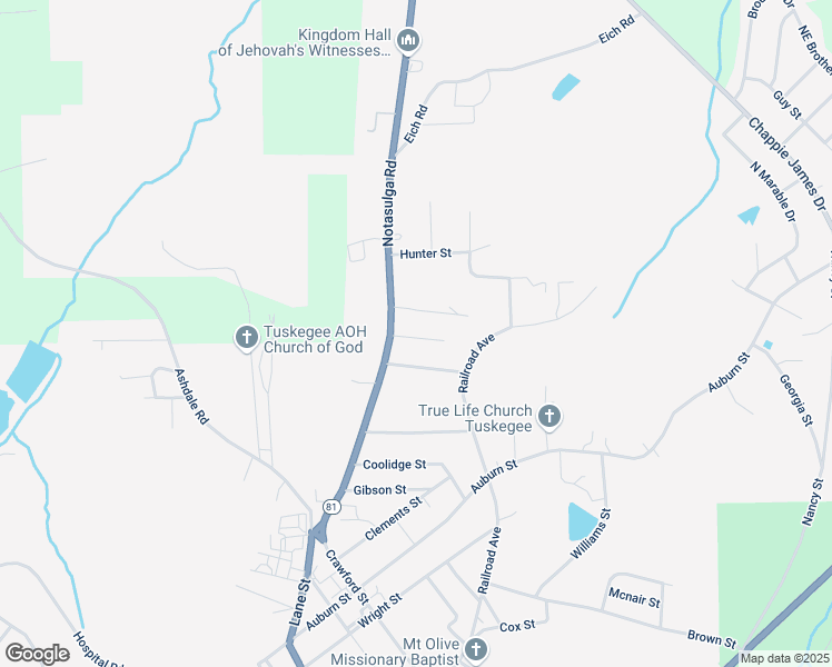 map of restaurants, bars, coffee shops, grocery stores, and more near 1007 Geneva Street in Tuskegee