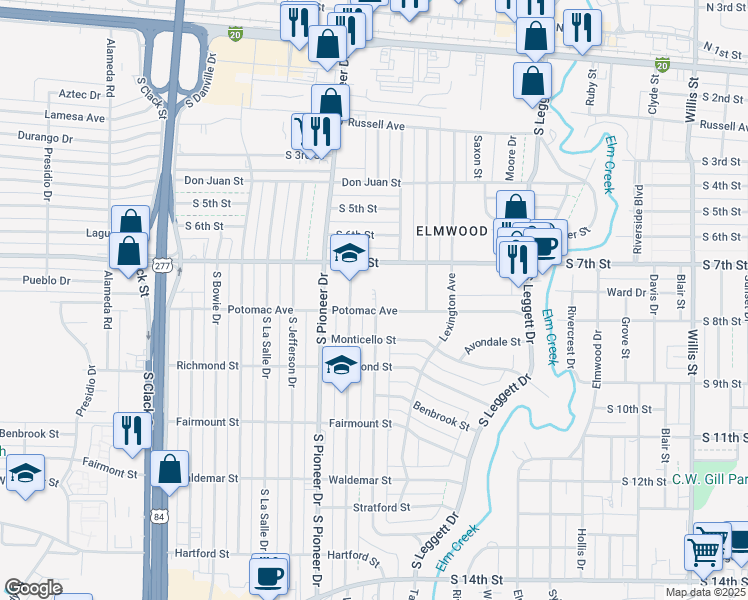 map of restaurants, bars, coffee shops, grocery stores, and more near 4250 Potomac Avenue in Abilene