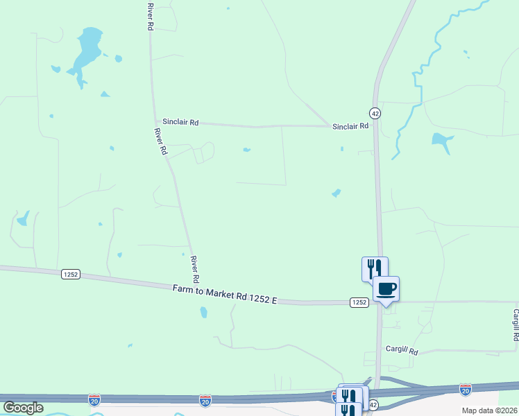 map of restaurants, bars, coffee shops, grocery stores, and more near 3611 River Road in Kilgore