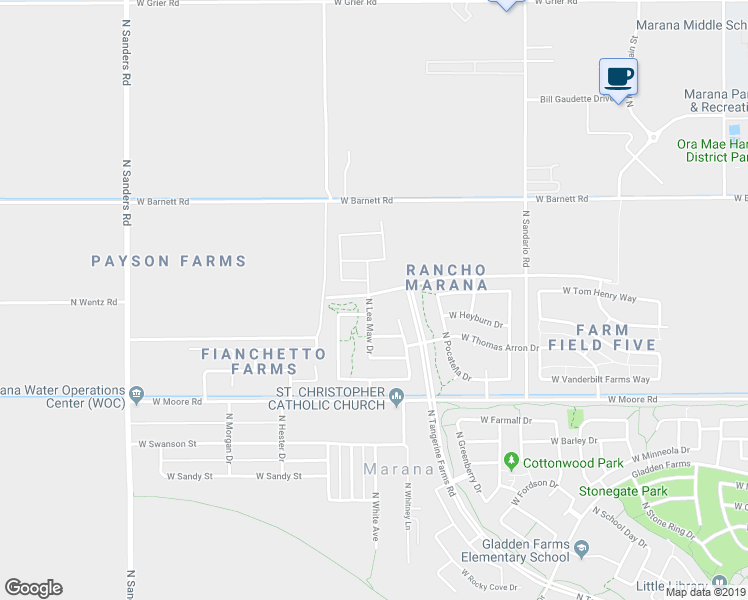 map of restaurants, bars, coffee shops, grocery stores, and more near 13004 North Lea Maw Drive in Marana