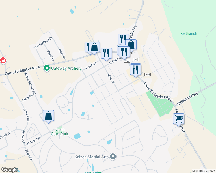 map of restaurants, bars, coffee shops, grocery stores, and more near 3212 Maine Trail in Granbury