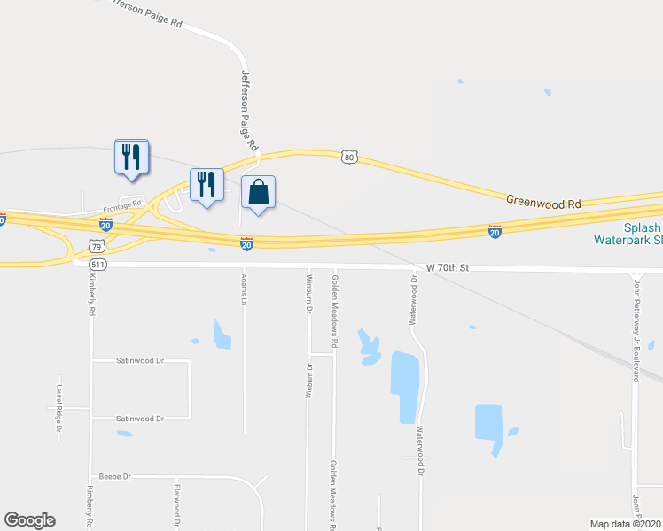 map of restaurants, bars, coffee shops, grocery stores, and more near 8061 West 70th Street in Greenwood