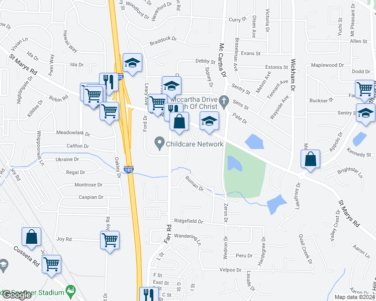map of restaurants, bars, coffee shops, grocery stores, and more near 380 Farr Road in Columbus