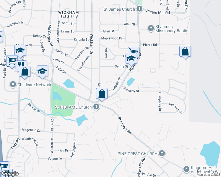 map of restaurants, bars, coffee shops, grocery stores, and more near 58 Appolo Drive in Columbus