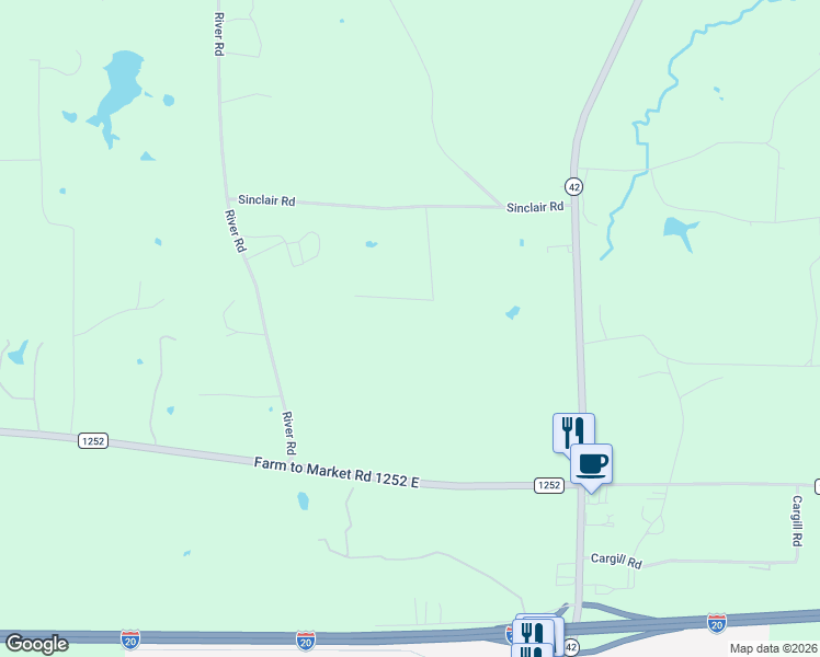 map of restaurants, bars, coffee shops, grocery stores, and more near 3611 River Road in Kilgore