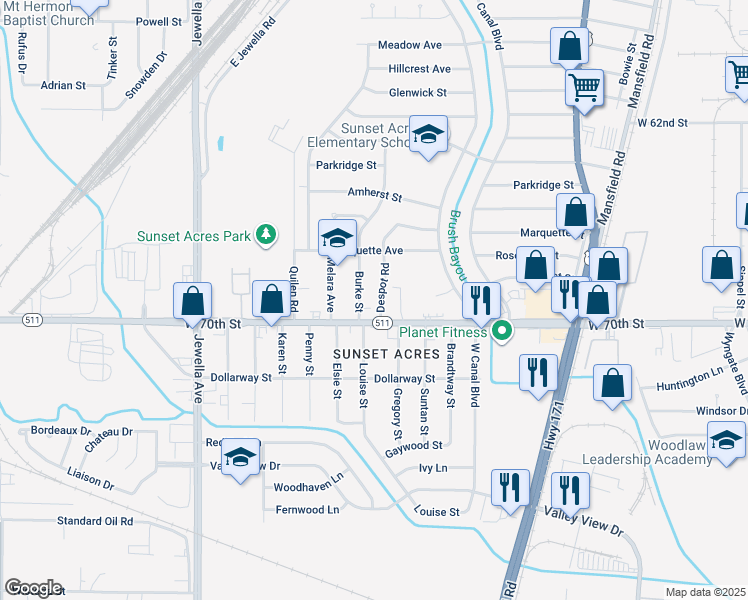 map of restaurants, bars, coffee shops, grocery stores, and more near 6906 Despot Road in Shreveport