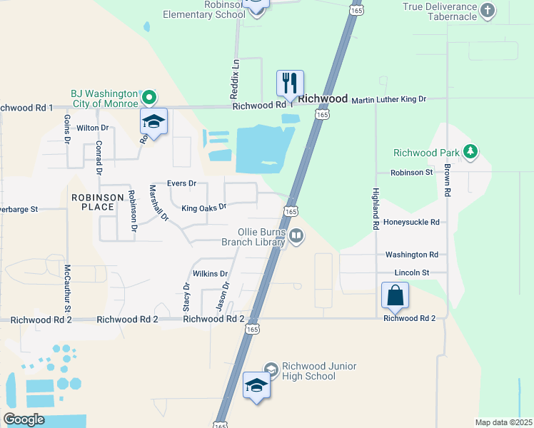 map of restaurants, bars, coffee shops, grocery stores, and more near 380 Baylor Dr in Monroe