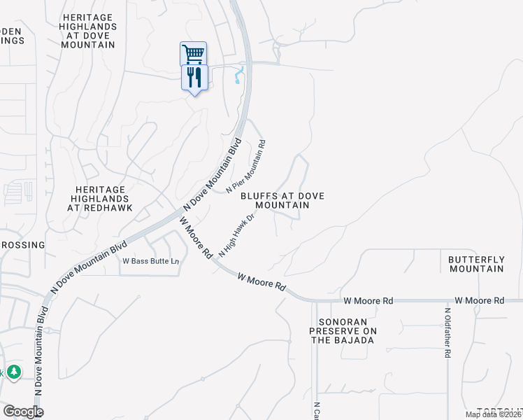 map of restaurants, bars, coffee shops, grocery stores, and more near 4721 West Cholla Bluff Drive in Marana