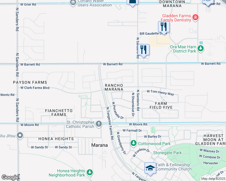 map of restaurants, bars, coffee shops, grocery stores, and more near 11956 West Fontenelle Drive in Marana