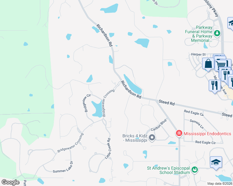map of restaurants, bars, coffee shops, grocery stores, and more near 100 Bridgewater Crossing in Ridgeland