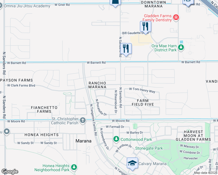 map of restaurants, bars, coffee shops, grocery stores, and more near 11874 West Fontenelle Drive in Marana