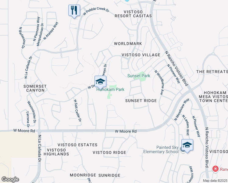 map of restaurants, bars, coffee shops, grocery stores, and more near 799 West Desert Fairway Drive in Oro Valley