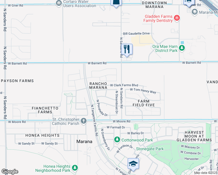 map of restaurants, bars, coffee shops, grocery stores, and more near 11880 West Fontenelle Drive in Marana