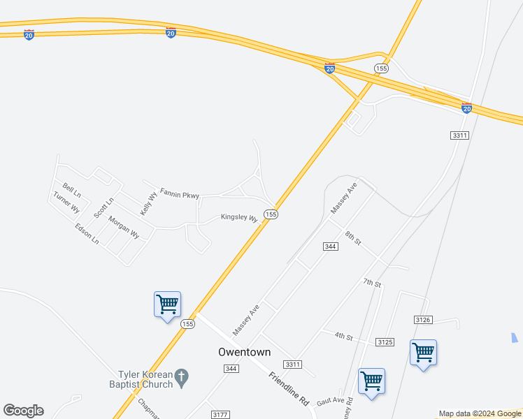 map of restaurants, bars, coffee shops, grocery stores, and more near 12330 Fannin Pkwy in Tyler