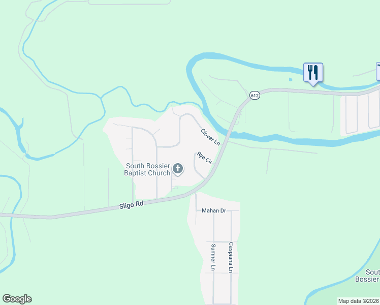 map of restaurants, bars, coffee shops, grocery stores, and more near 425 Clover Lane in Bossier City