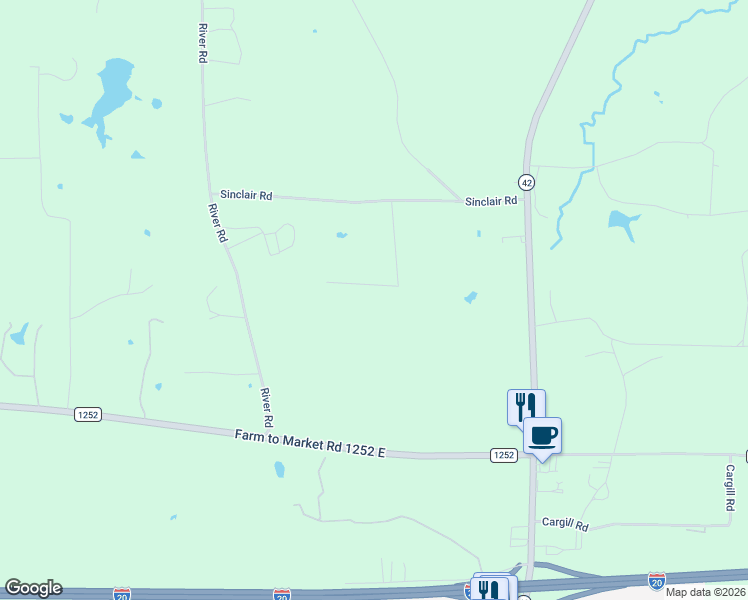 map of restaurants, bars, coffee shops, grocery stores, and more near 576 Sinclair Road in Kilgore