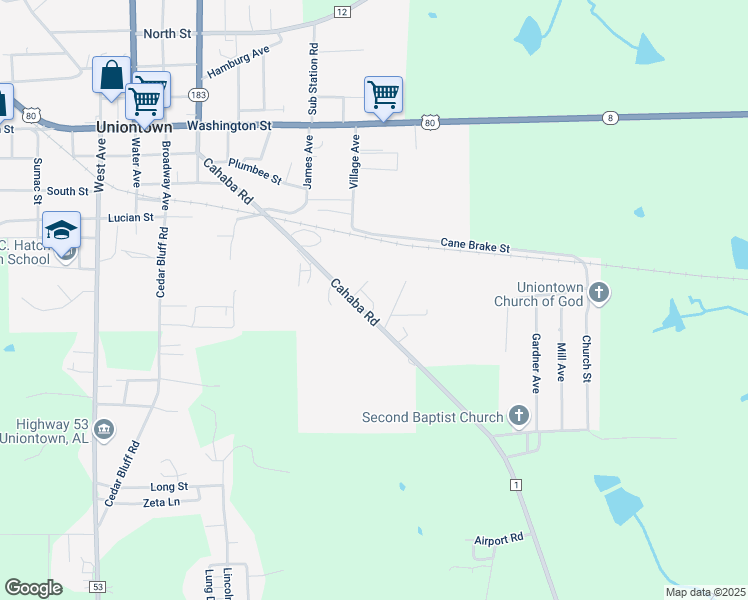 map of restaurants, bars, coffee shops, grocery stores, and more near 701 Cahaba Road in Uniontown