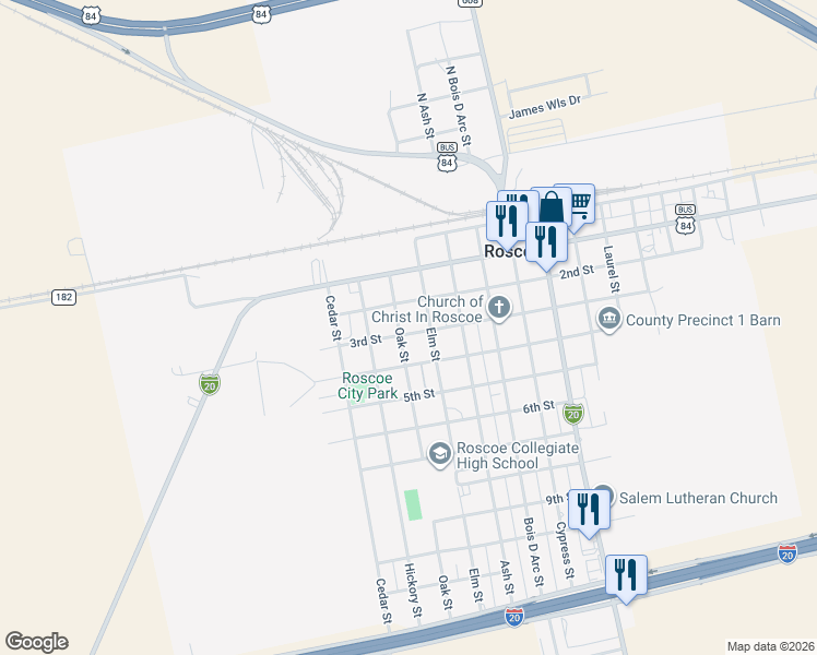 map of restaurants, bars, coffee shops, grocery stores, and more near 1200 3rd Street in Roscoe