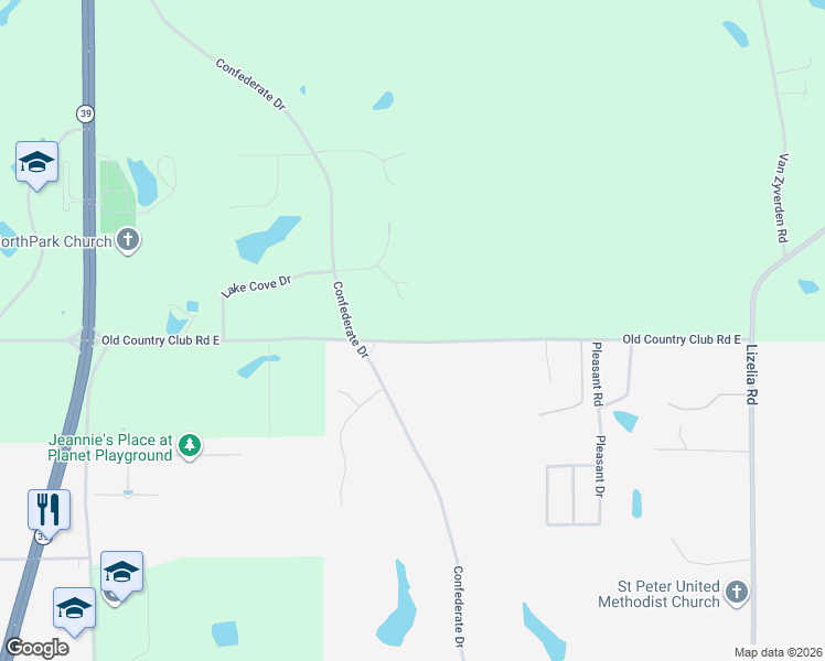 map of restaurants, bars, coffee shops, grocery stores, and more near 395 Old Country Club Road East in Meridian