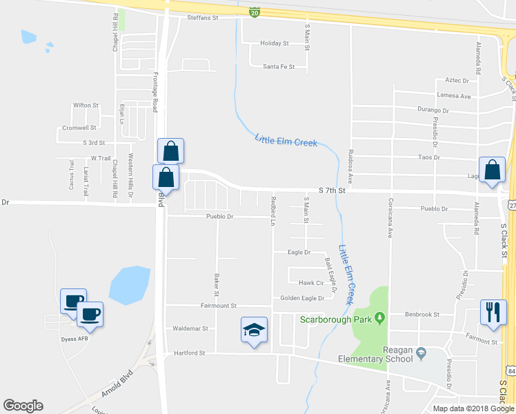 map of restaurants, bars, coffee shops, grocery stores, and more near 735 Hawn Circle in Abilene