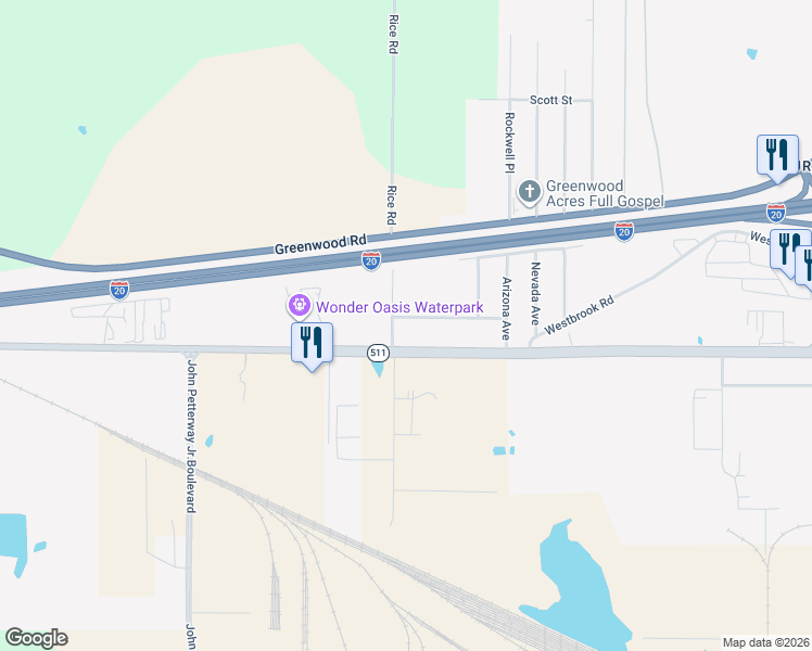 map of restaurants, bars, coffee shops, grocery stores, and more near 7577 Idaho Dr in Shreveport
