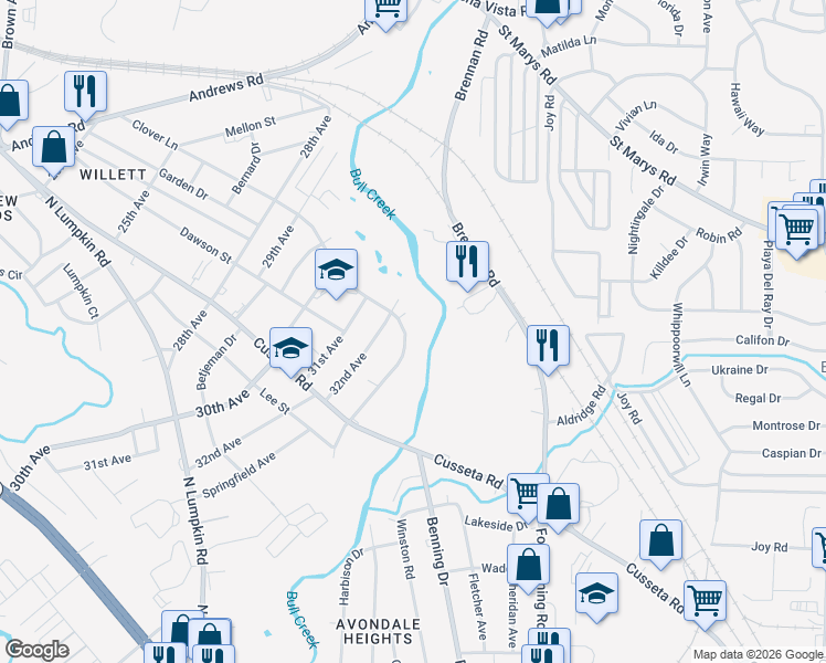 map of restaurants, bars, coffee shops, grocery stores, and more near 386 Clover Avenue in Columbus