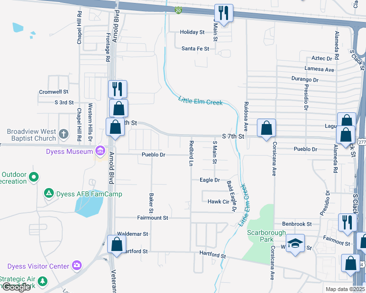 map of restaurants, bars, coffee shops, grocery stores, and more near 725 Hawn Circle in Abilene