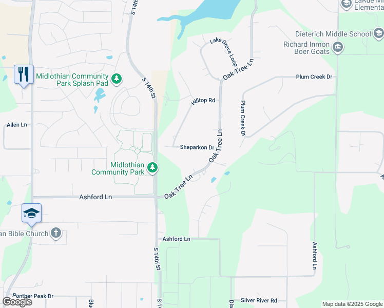 map of restaurants, bars, coffee shops, grocery stores, and more near 860 Sheparkon Drive in Midlothian