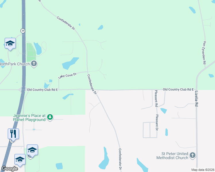 map of restaurants, bars, coffee shops, grocery stores, and more near 395 Old Country Club Road East in Meridian