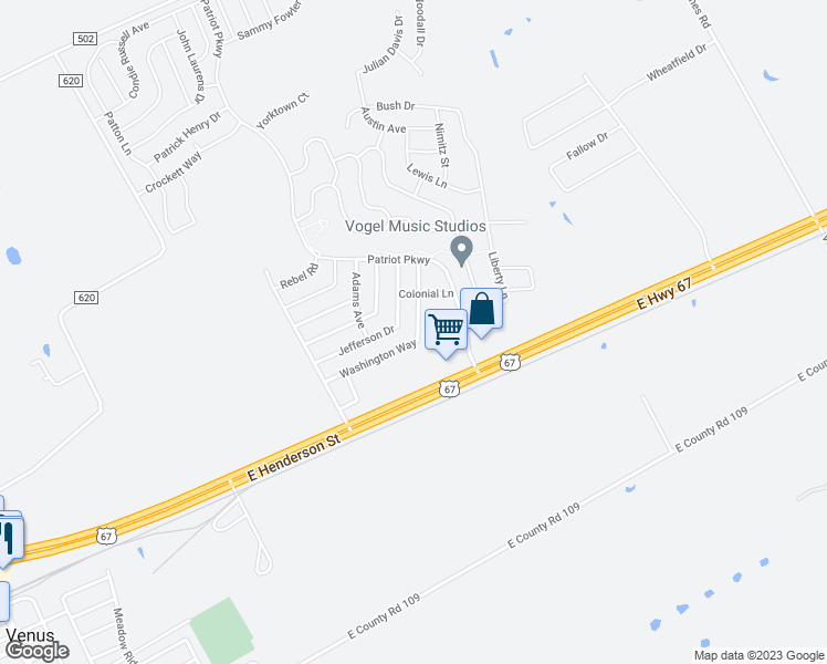 map of restaurants, bars, coffee shops, grocery stores, and more near 146 Washington Way in Venus