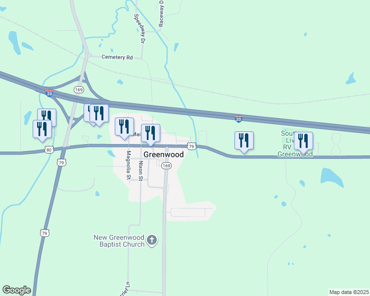 map of restaurants, bars, coffee shops, grocery stores, and more near 9055 Centennial Drive in Greenwood
