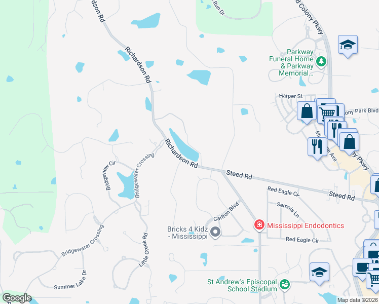 map of restaurants, bars, coffee shops, grocery stores, and more near 280 Richardson Road in Ridgeland