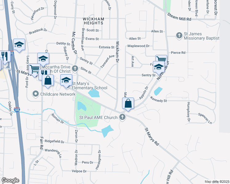 map of restaurants, bars, coffee shops, grocery stores, and more near 4582 Sims Street in Columbus