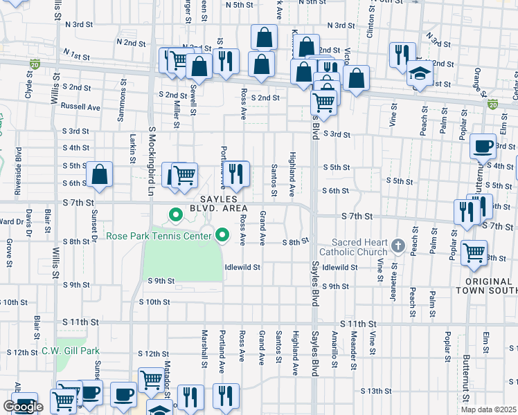 map of restaurants, bars, coffee shops, grocery stores, and more near 2401 South 7th Street in Abilene