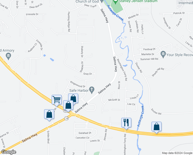 map of restaurants, bars, coffee shops, grocery stores, and more near 248 Clubview Drive in Prattville