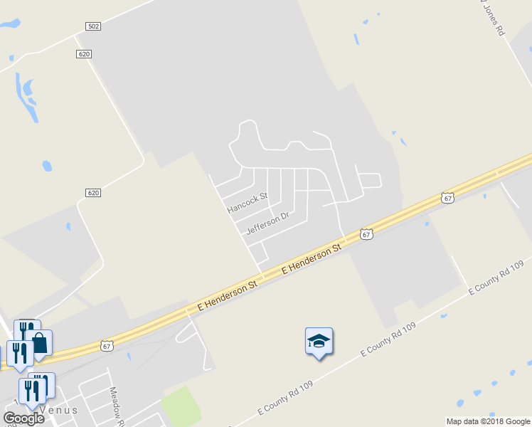 map of restaurants, bars, coffee shops, grocery stores, and more near 123 Independence Avenue in Venus