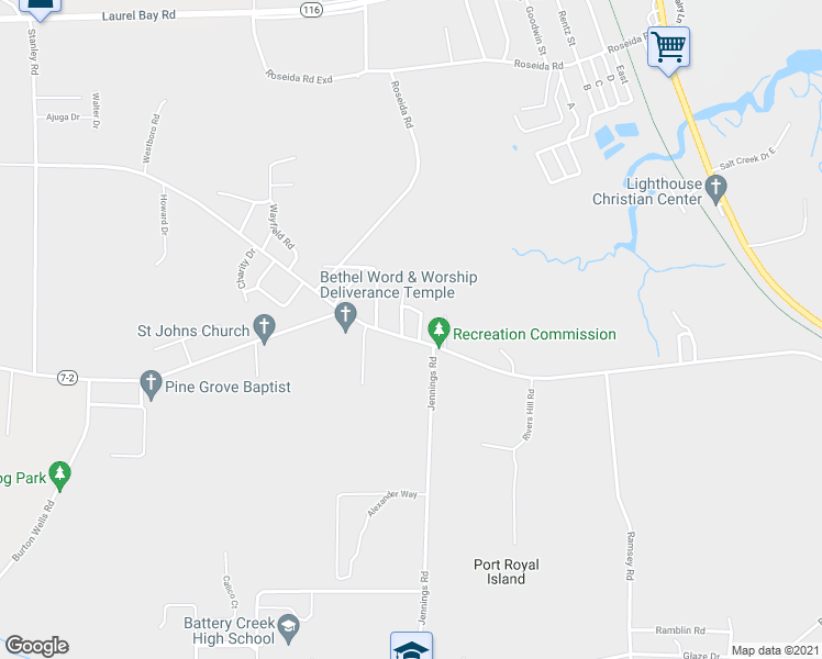 map of restaurants, bars, coffee shops, grocery stores, and more near 218 County Shed Road in Beaufort