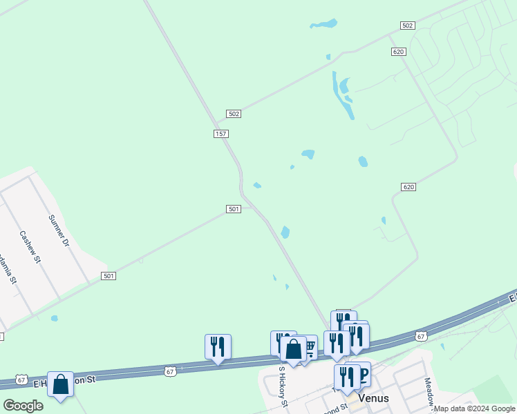 map of restaurants, bars, coffee shops, grocery stores, and more near 1040 Farm to Market Road 157 in Venus