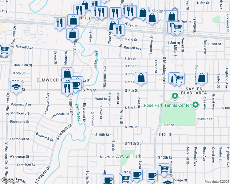 map of restaurants, bars, coffee shops, grocery stores, and more near 3327 South 7th Street in Abilene